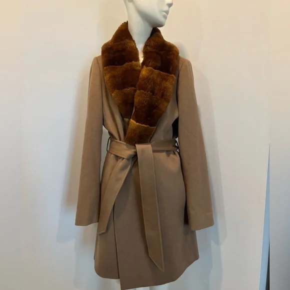 Brooks Brothers x Loro Piana Rabbit Fur Collar Belted Coat - Picture 1 of 6